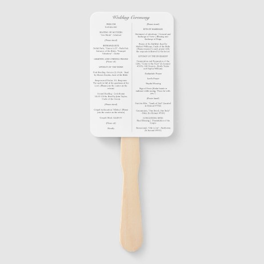 Éventail Elizabeth Catholic Wedding Programme avec Messe (Dos)