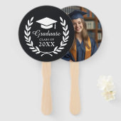 Éventail Emblème photo Sleek Black Personnalisé Graduation (Devant et derrière)