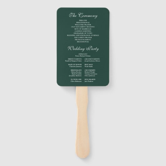 Éventail Emerald Green Elegant Script Wedding Programme (Dos)