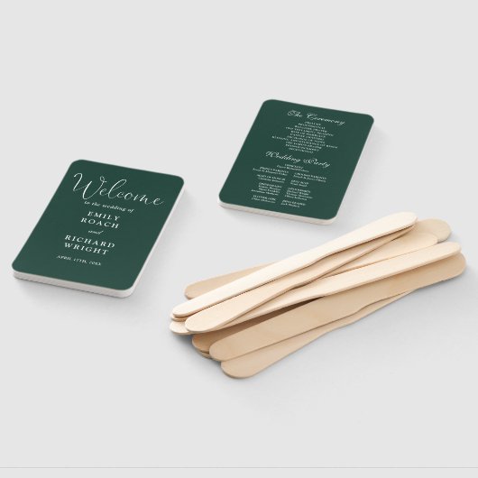 Éventail Emerald Green Elegant Script Wedding Programme (Non-assemblé)