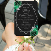Éventail Emerald Green Floral Silver Black Wedding Programm