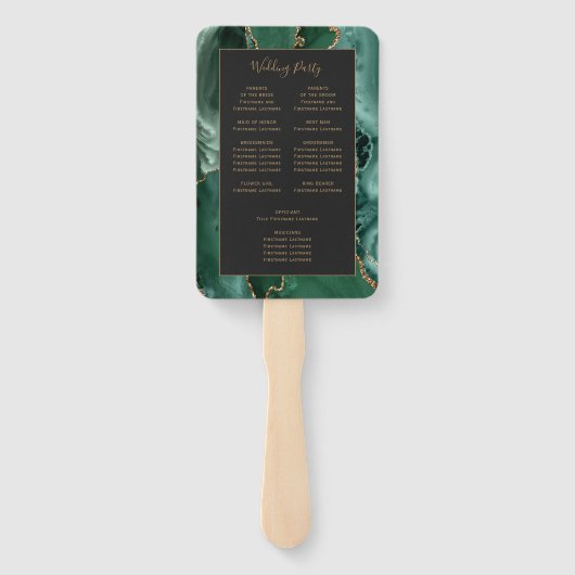 Éventail Emerald Green Gold Agate Dark Wedding Programme (Dos)