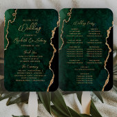 Éventail Emerald Green Gold Agate Script Wedding Programme
