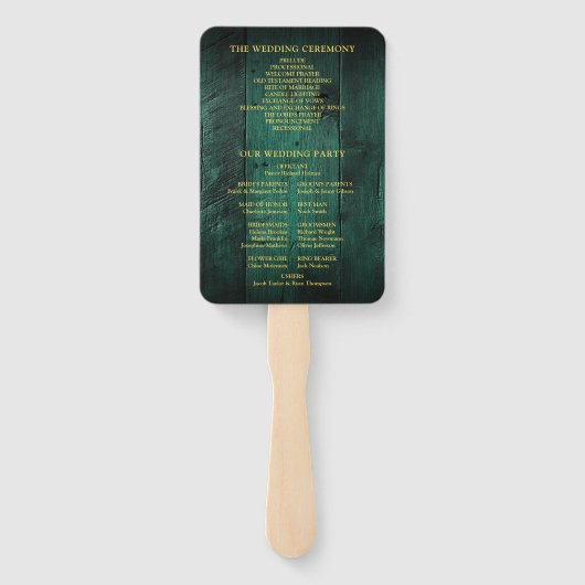 Éventail Emerald Green Rustic Grange Programme de mariage e (Dos)