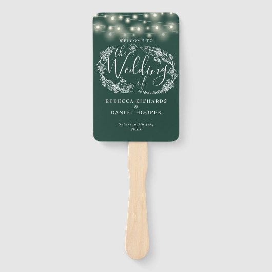 Éventail Emerald Green String Lights Wedding Programme (Devant)