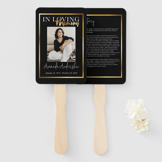 Éventail En Mémoire Affectueuse Plaque Funéraire Photo Mémo (Devant et derrière)
