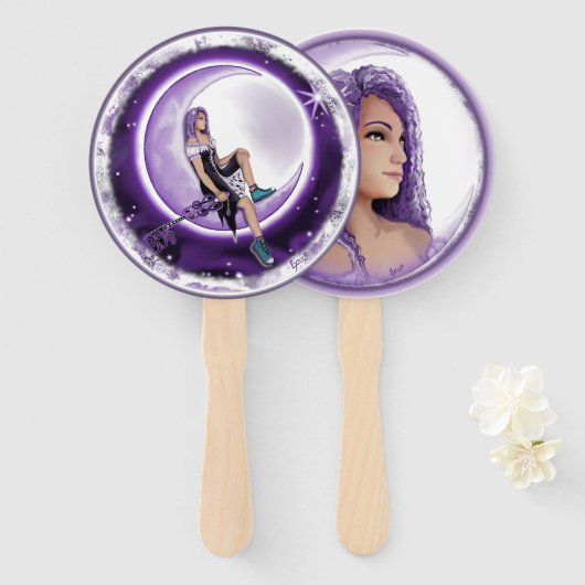Éventail Enfant de lune violette (Devant et derrière)