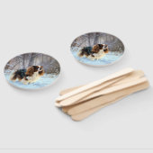 Éventail English Toy Spaniel Laisser Neige Noël (Non-assemblé)