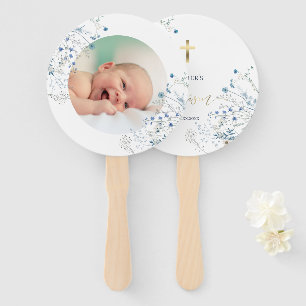 Éventail ensemble de dix Baptême fleur sauvage bleu