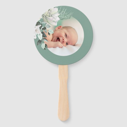 Éventail ensemble de dix bouquet blanc vert Baptême (Devant)