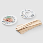 Éventail ensemble de dix cadre bleu aquarelle Baptême (Non-assemblé)