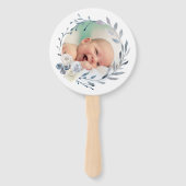 Éventail ensemble de dix cadre bleu aquarelle Baptême (Devant)