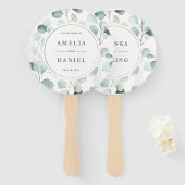 Éventail Ethereal Eucalyptus Gold Frame Mariage (Devant et derrière)