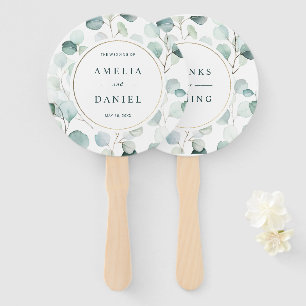 Éventail Ethereal Eucalyptus Gold Frame Mariage