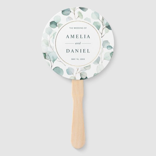 Éventail Ethereal Eucalyptus Gold Frame Mariage (Devant)