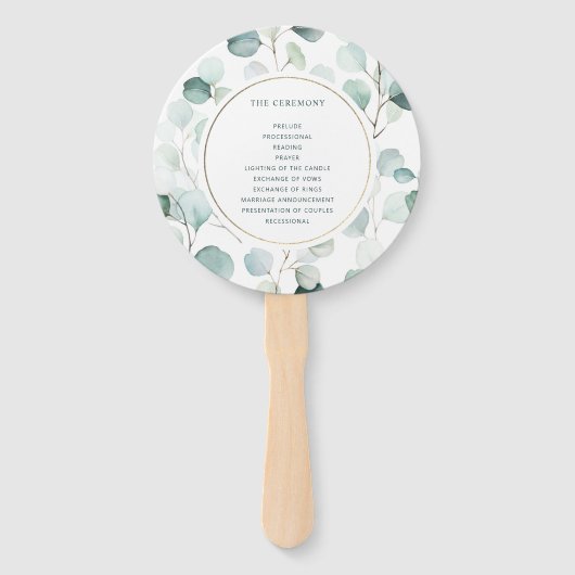 Éventail Ethereal Eucalyptus Gold Programme de mariage vert (Dos)