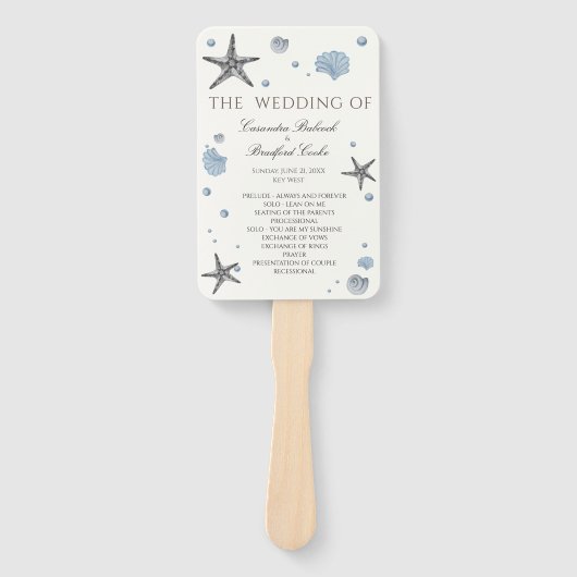 Éventail Étoile de mer grise programme de cérémonie Coquill (Devant)