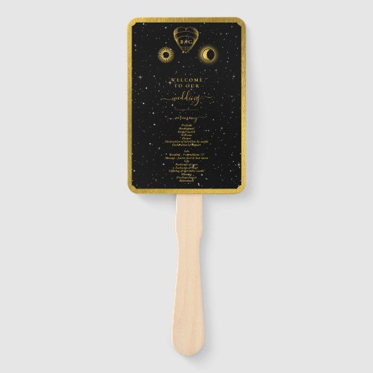 Éventail Étoiles célestes Crescent Lune Mariage d'or noir (Devant)