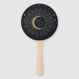 Éventail Étoiles dorées Nuit céleste Soleil éclaté Lune