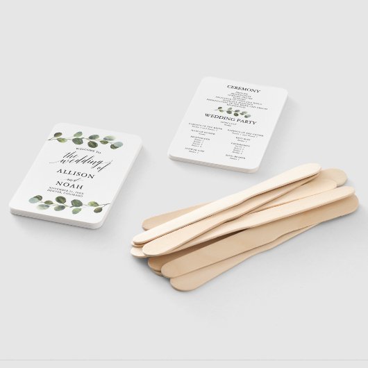 Éventail Eucalyptus aquarelle programme de mariage moderne (Non-assemblé)