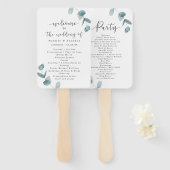 Éventail Eucalyptus et Calligraphie Mariage programme de cé (Devant et derrière)