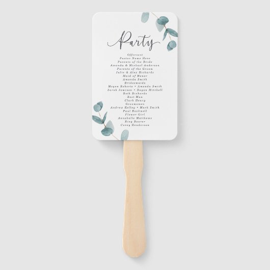 Éventail Eucalyptus et Calligraphie Mariage programme de cé (Dos)