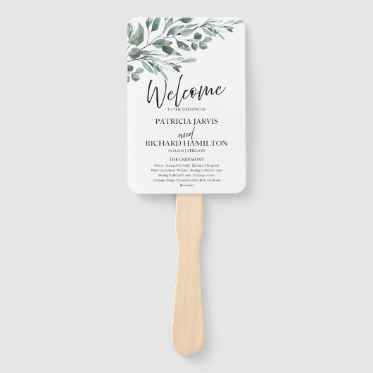Éventail Eucalyptus Feuille Programmes de mariage vert (Devant)
