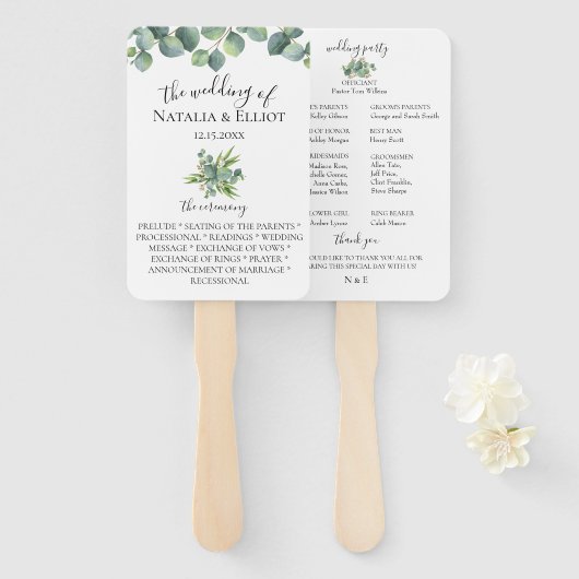 Éventail Eucalyptus Feuilles programme de mariage (Devant et derrière)