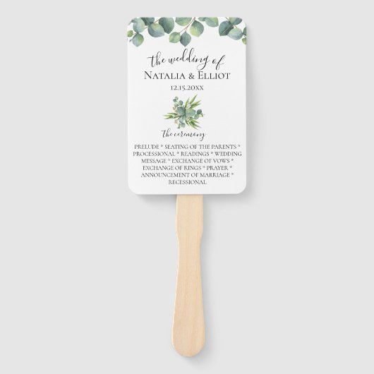 Éventail Eucalyptus Feuilles programme de mariage (Devant)