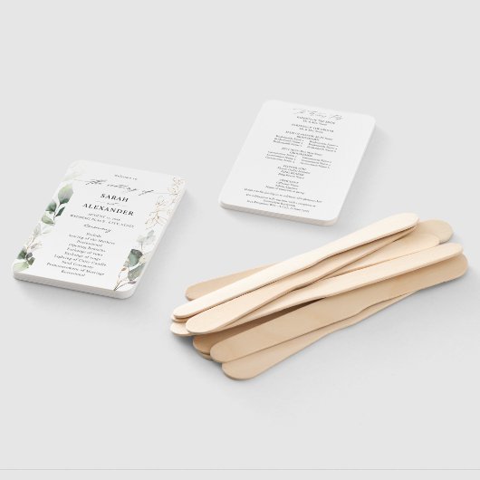 Éventail Eucalyptus Glow Gold Programme de mariage vert (Non-assemblé)
