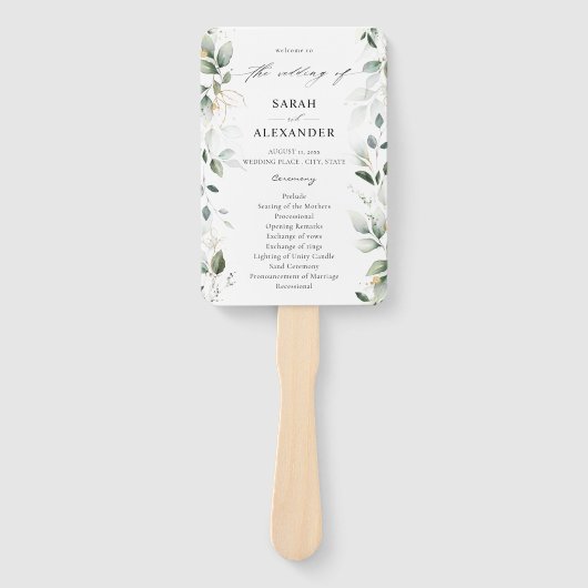 Éventail Eucalyptus Glow Gold Programme de mariage vert 2 (Devant)
