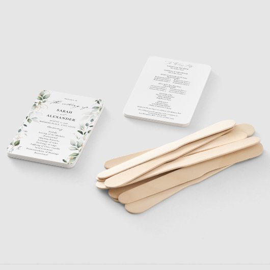 Éventail Eucalyptus Glow Gold Programme de mariage vert 2 (Non-assemblé)