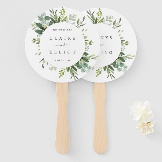 Éventail Eucalyptus Green Foliage Programme de mariage Vent (Devant et derrière)