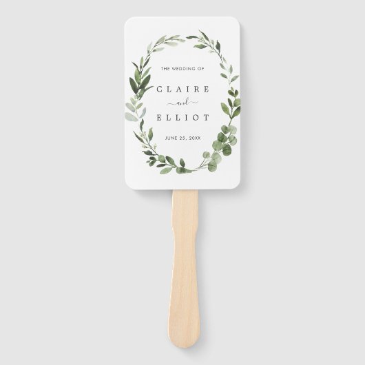 Éventail Eucalyptus Green Wreath Wedding Programme (Devant)