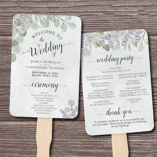 Éventail Eucalyptus & Lavender Elegant Wedding Program