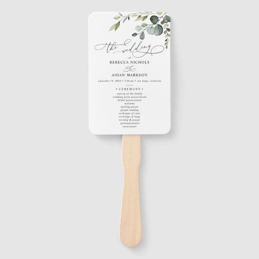 Éventail Eucalyptus Programme de Cérémonie Mariage de verdu (Devant)