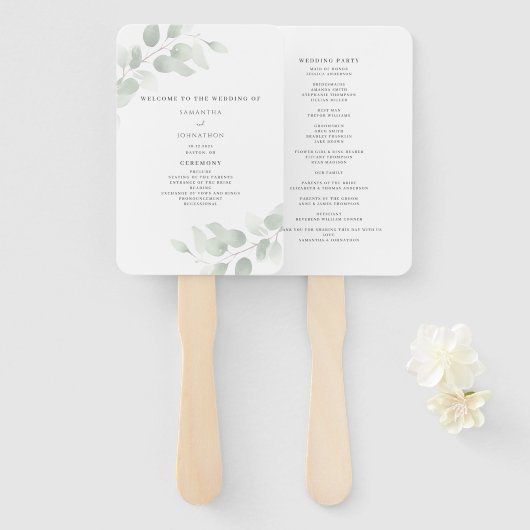 Éventail Eucalyptus Programme de mariage vert (Devant et derrière)