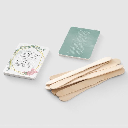 Éventail Eucalyptus Rose Programme de mariage géométrique (Non-assemblé)