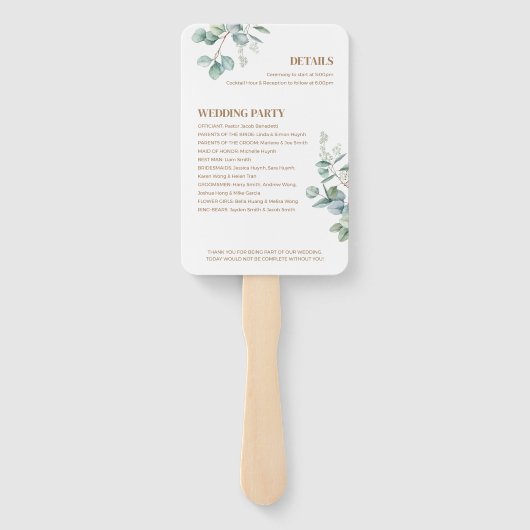Éventail Eucalyptus Song Hy Wedding Program & Timeline (Dos)