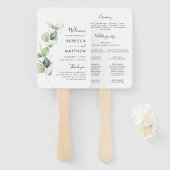 Éventail Eucalyptus Watercolor Script Wedding Programme (Devant et derrière)
