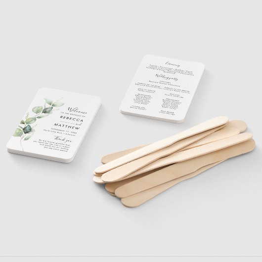 Éventail Eucalyptus Watercolor Script Wedding Programme (Non-assemblé)