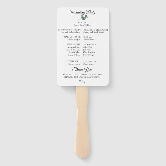 Éventail Eucalyptus Wreath Wedding Programme (Dos)