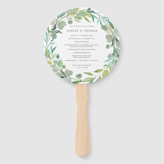 Éventail Eucalyptus Wreath Wedding Programme (Devant)