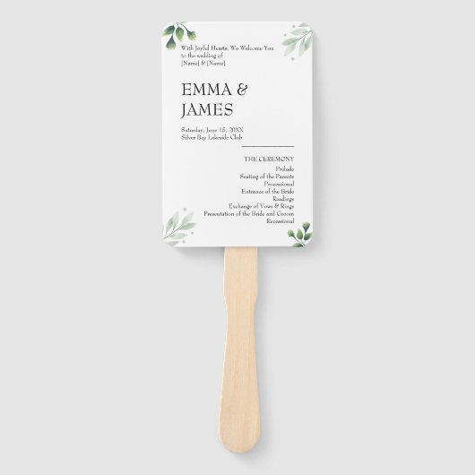 Éventail Faire-part de programme de mariage simplement verd (Devant)