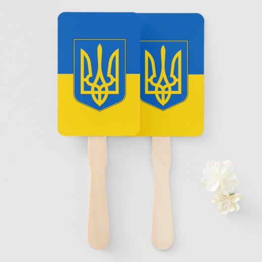 Éventail Fan à main avec drapeau d'Ukraine (Devant et derrière)