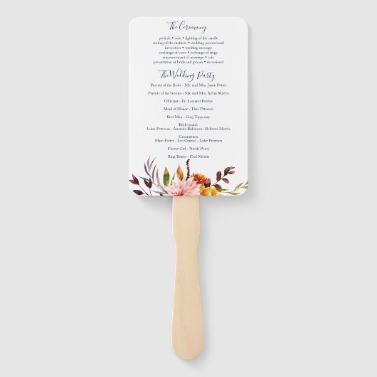 Éventail fan du programme de mariage BOHO Floral (Dos)