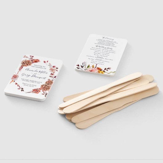 Éventail fan du programme de mariage BOHO Floral (Non-assemblé)