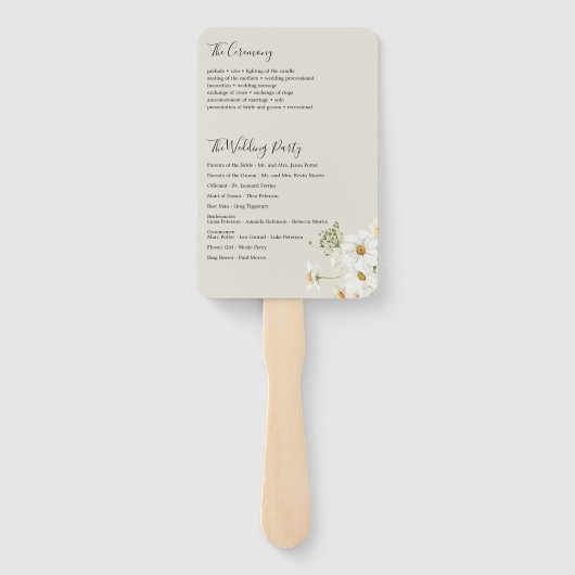 Éventail fan du programme de mariage Fleur sauvage Daisy (Dos)