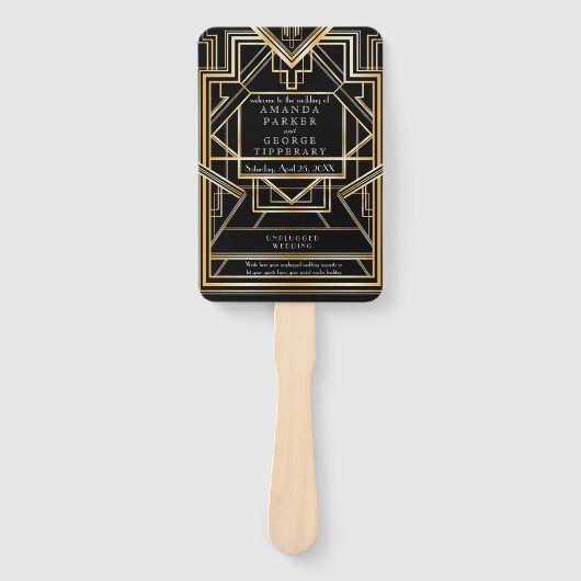 Éventail fan du programme de mariage Gold Art Deco (Devant)