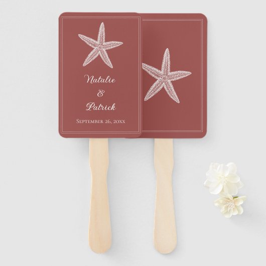 Éventail Fans Mariages en terre cuite Starfish (Devant et derrière)